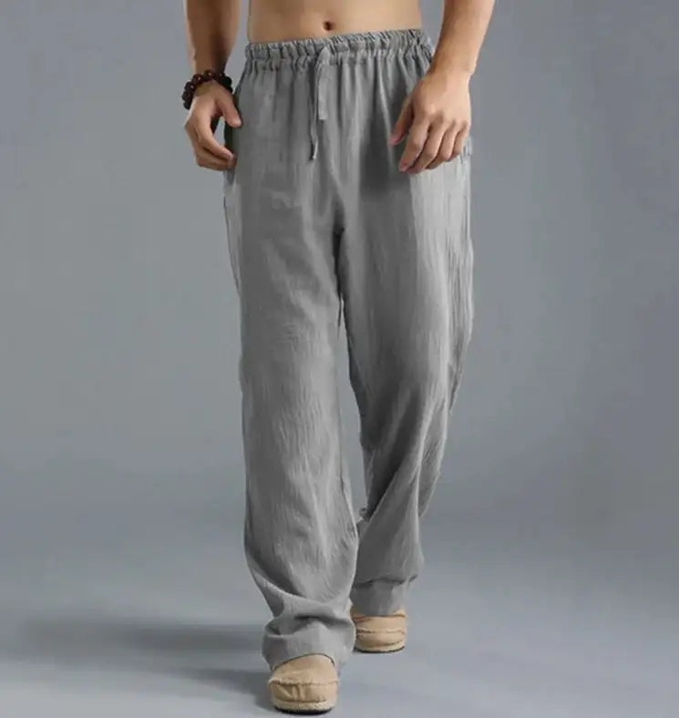 Pantalones de Lino Holgados con Cintura Ajustable