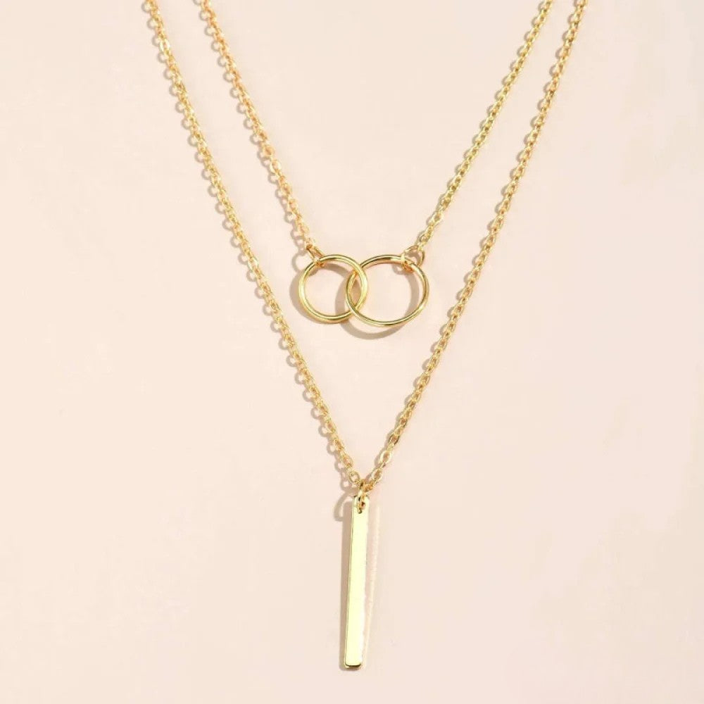 Collar de Doble Círculo Retro en Oro