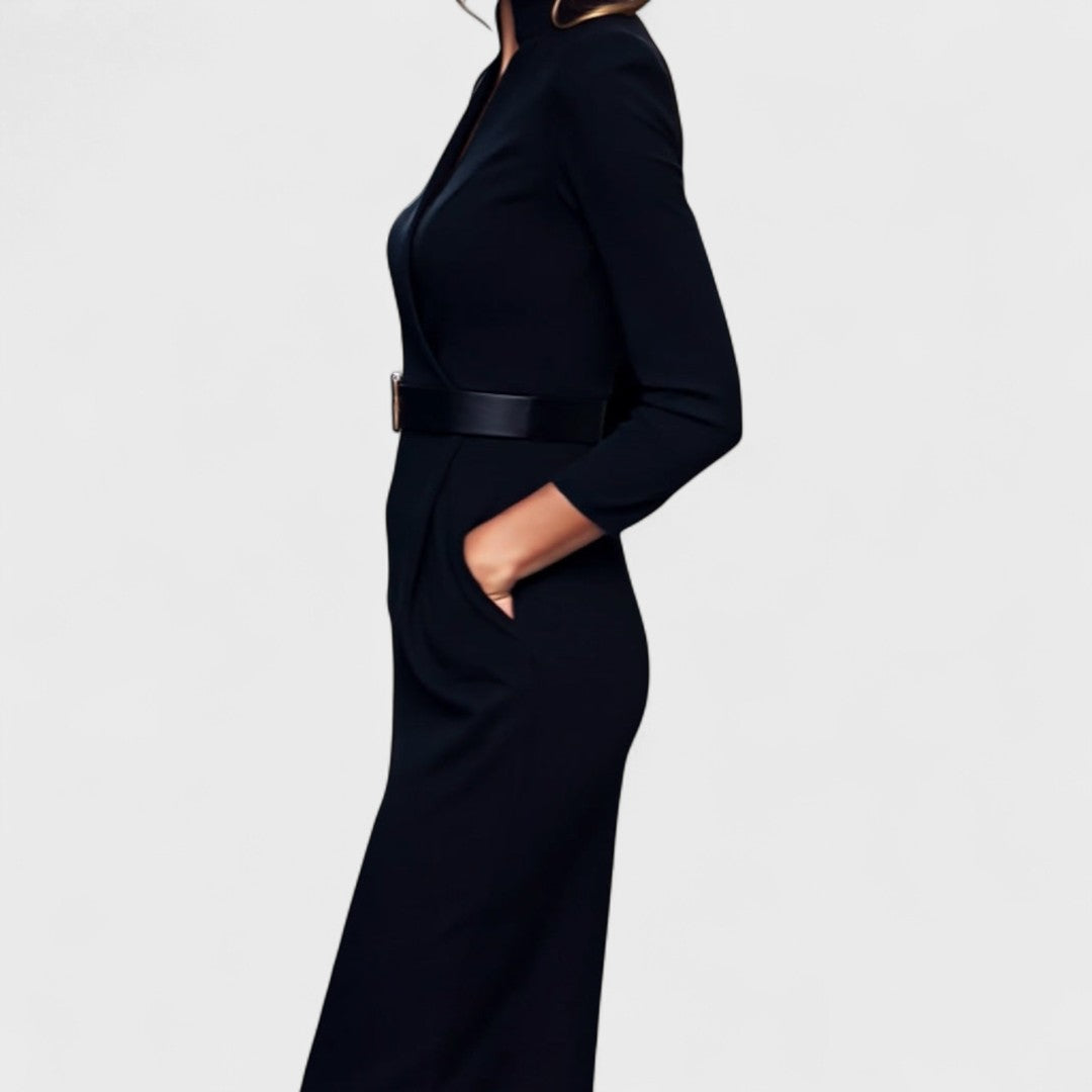 Noemí | Vestido negro refinado con cinturón