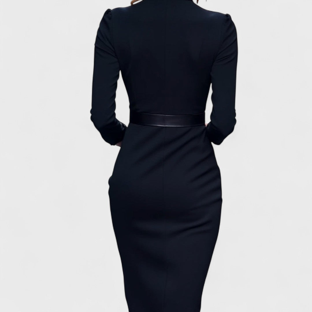 Noemí | Vestido negro refinado con cinturón
