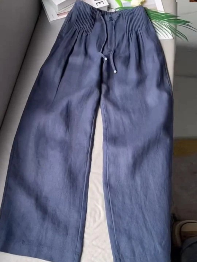 Pantalones de pierna ancha en mezcla de algodón y lino.