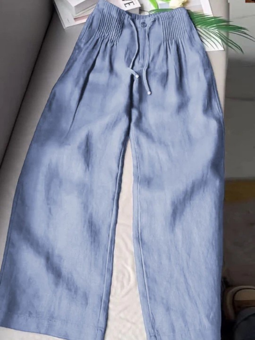 Pantalones de pierna ancha en mezcla de algodón y lino.