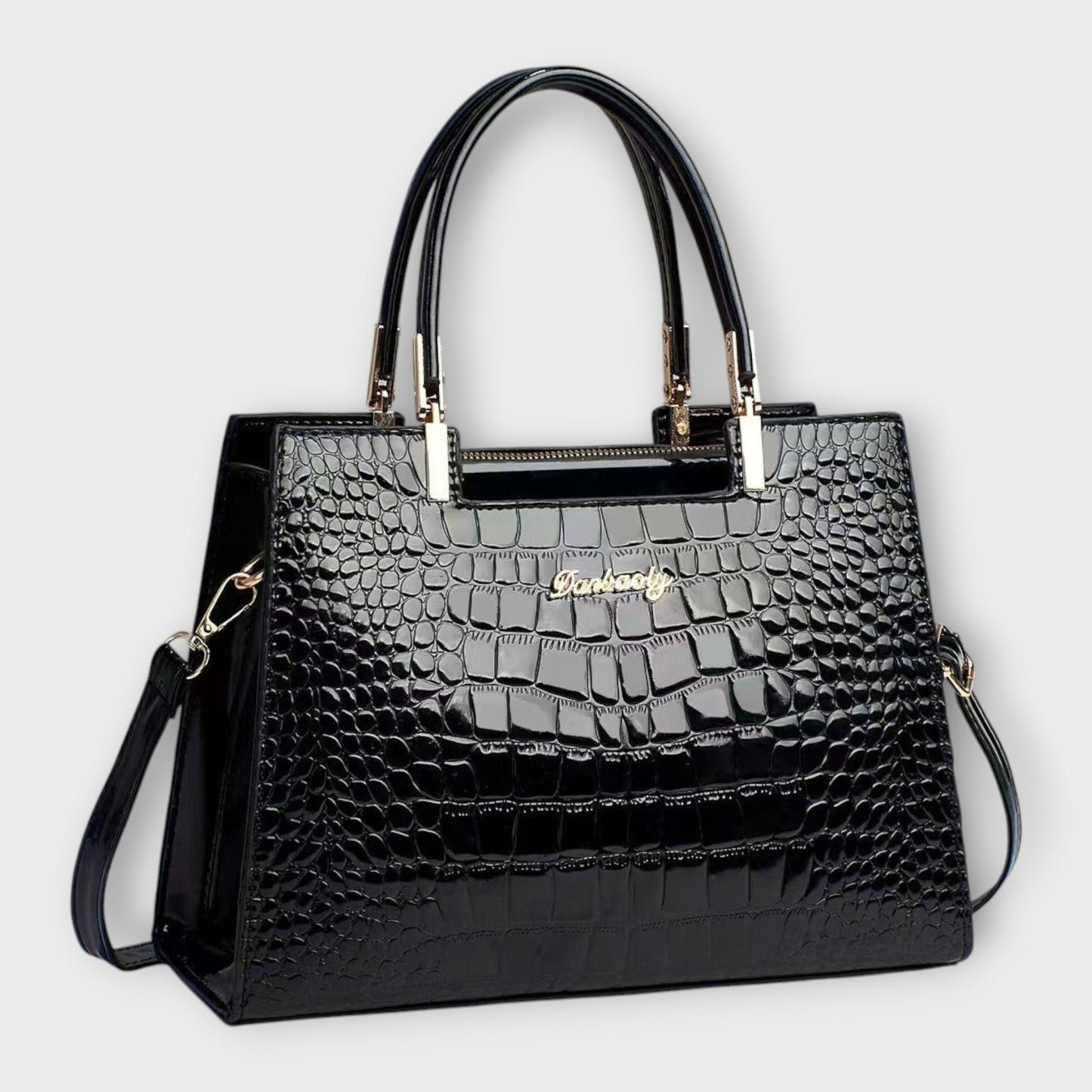 Bolso de Mano con Patrón de Cocodrilo Brillante