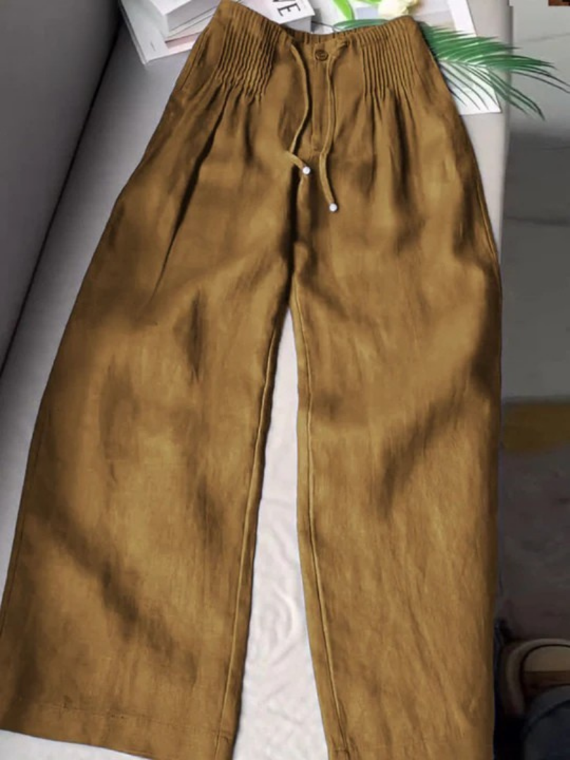 Pantalones de pierna ancha en mezcla de algodón y lino.