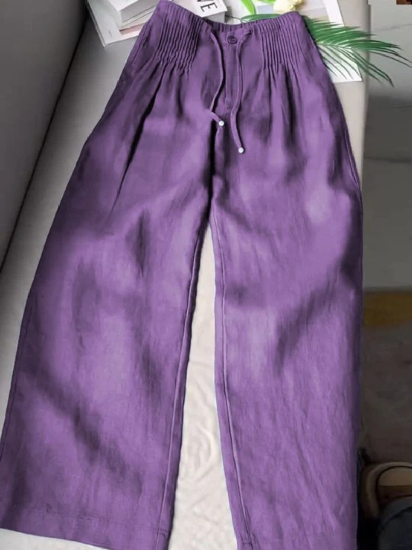 Pantalones de pierna ancha en mezcla de algodón y lino.