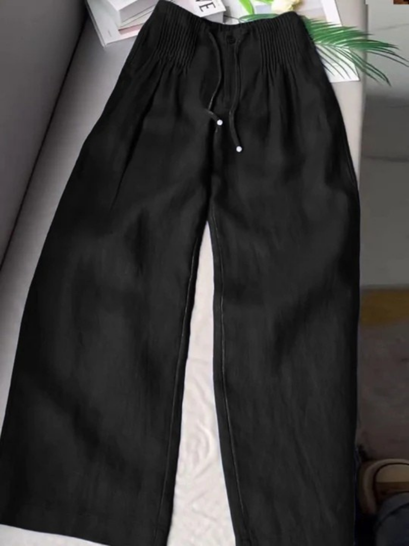 Pantalones de pierna ancha en mezcla de algodón y lino.