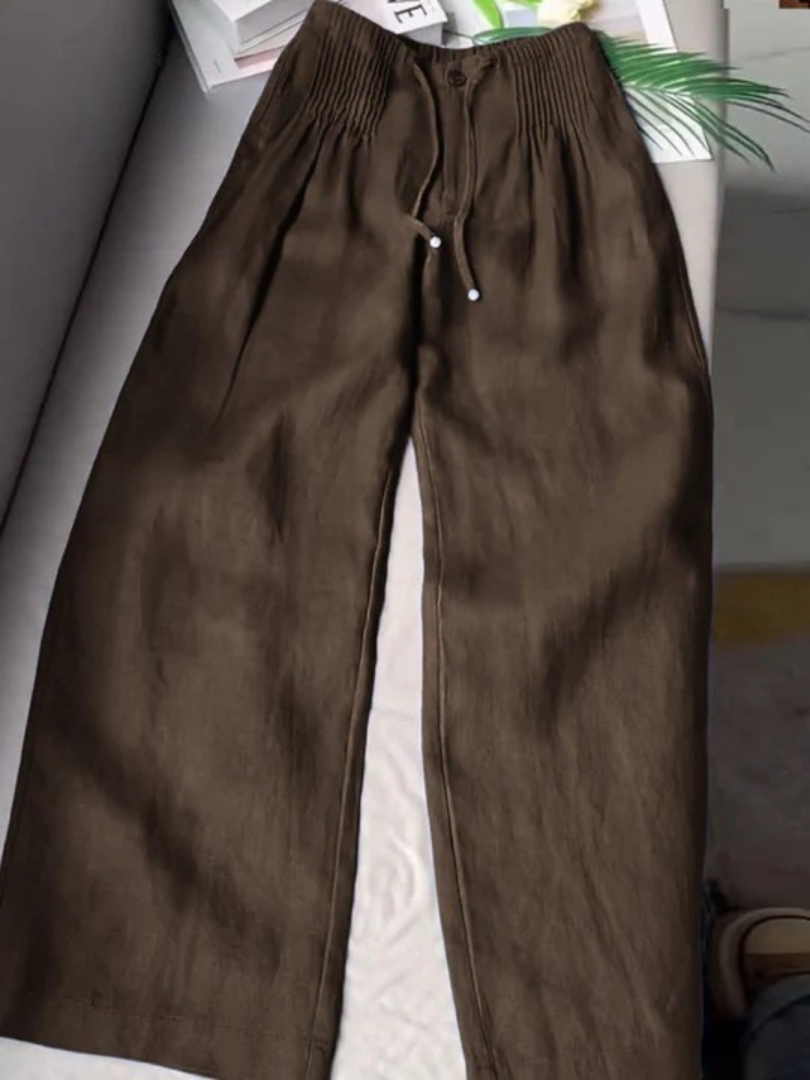 Pantalones de pierna ancha en mezcla de algodón y lino.