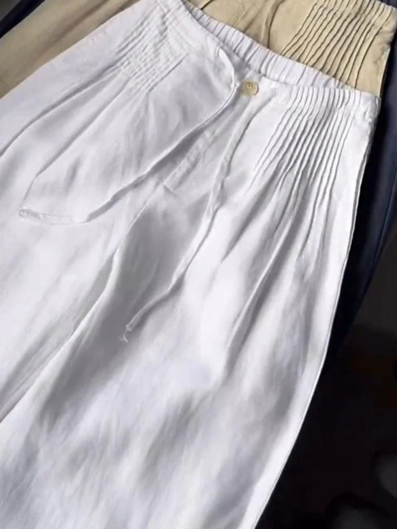 Pantalones de pierna ancha en mezcla de algodón y lino.