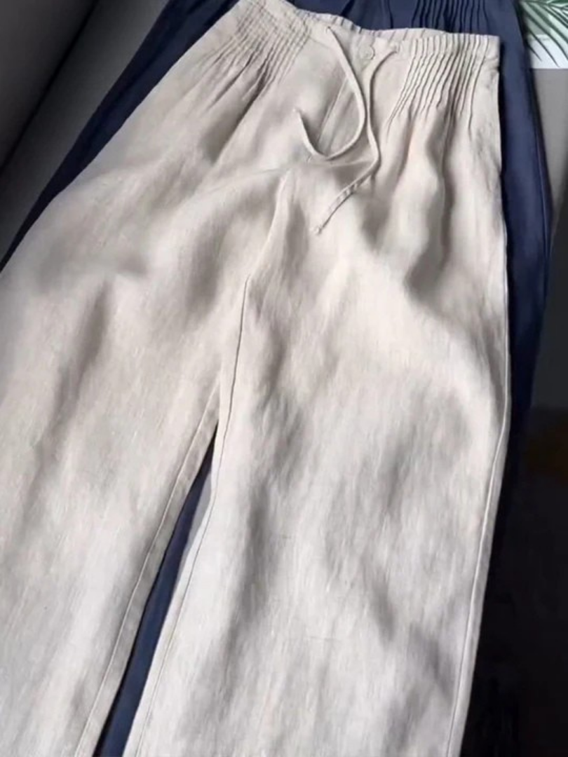 Pantalones de pierna ancha en mezcla de algodón y lino.