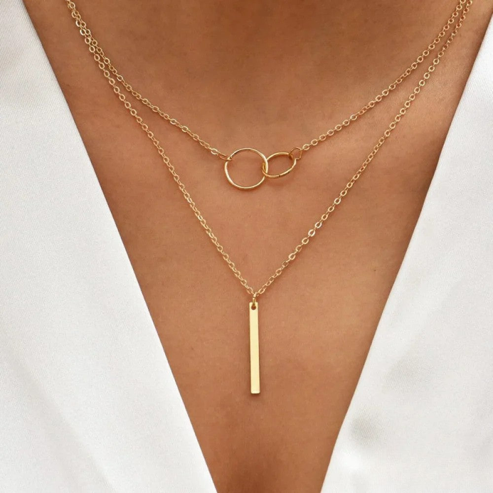 Collar de Doble Círculo Retro en Oro