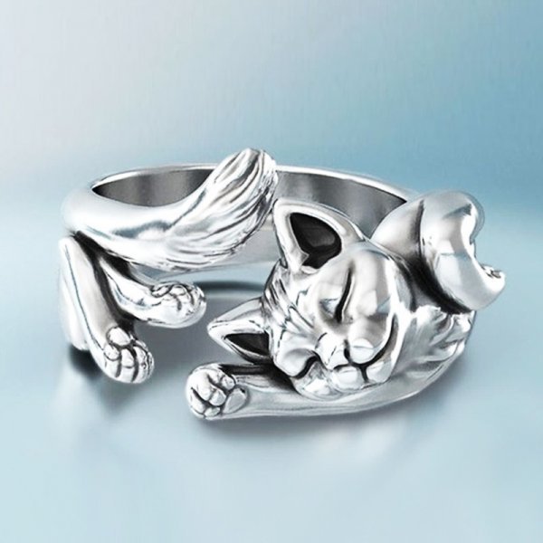 Anillo de gato de plata vintage