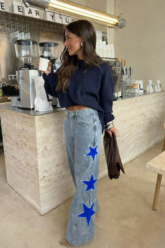 Jeans Casual rectos de estrellas azules