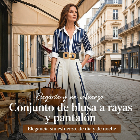 Conjunto de Camiseta a Rayas y Pantalones Anchos - Cómodo y Elegante para el día a día