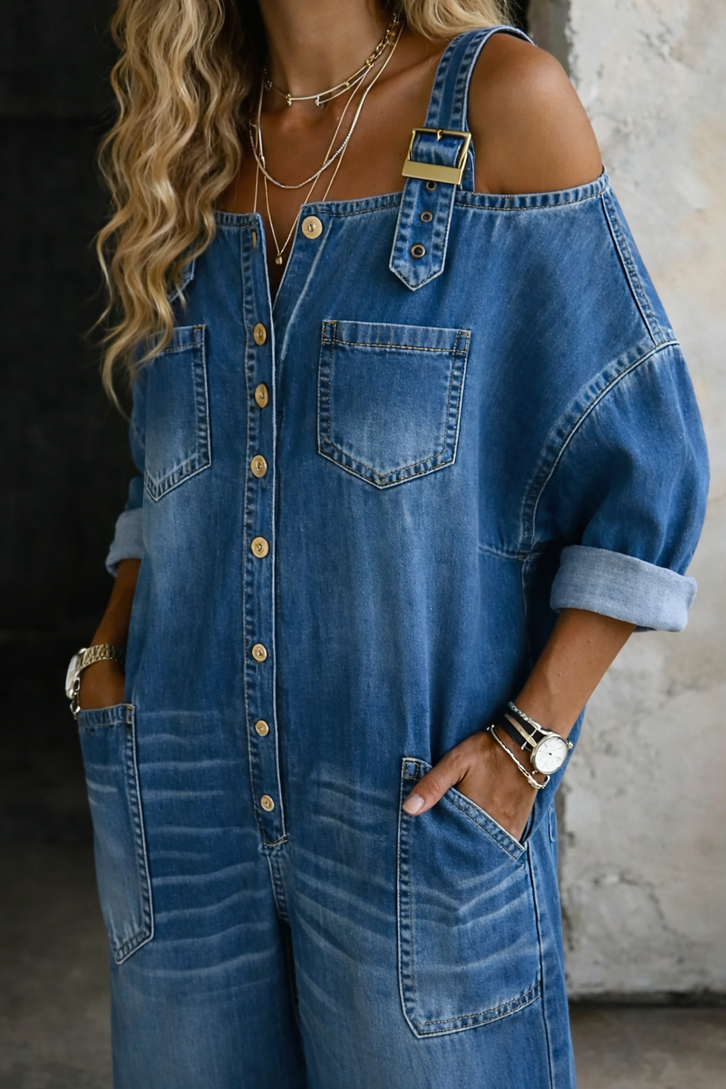 Sophia | Mono Denim con Hombros al Aire