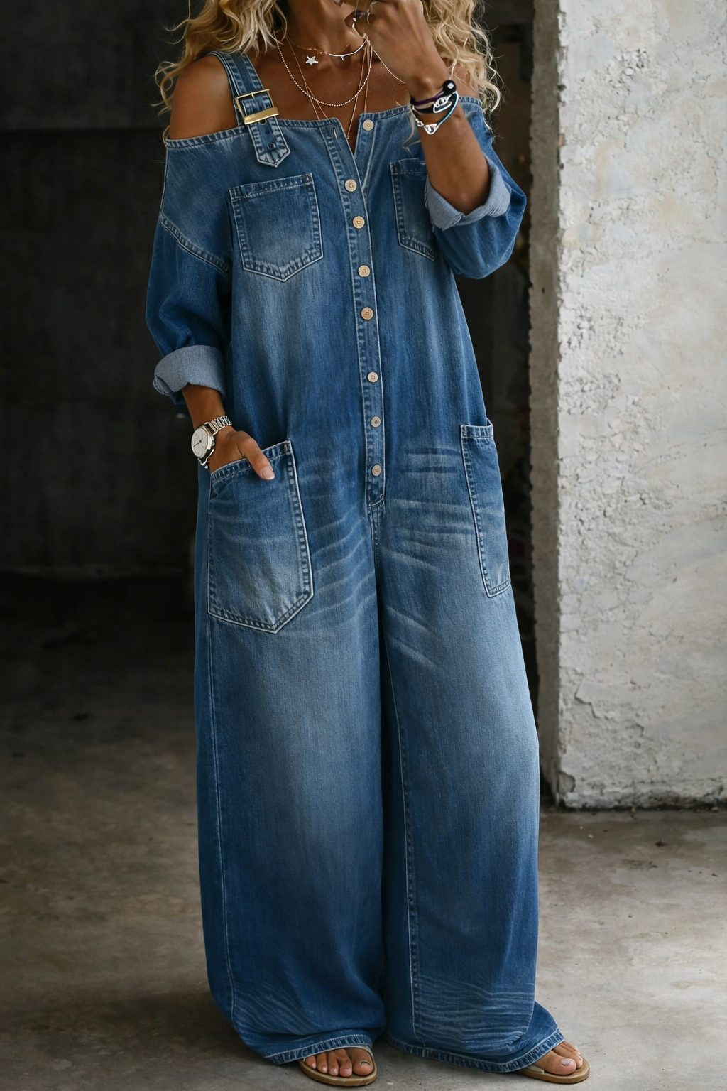 Sophia | Mono Denim con Hombros al Aire