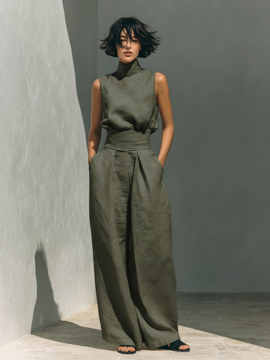 MOREAU LYON | Conjunto de Pantalones Anchos de Algodón Para Mujer