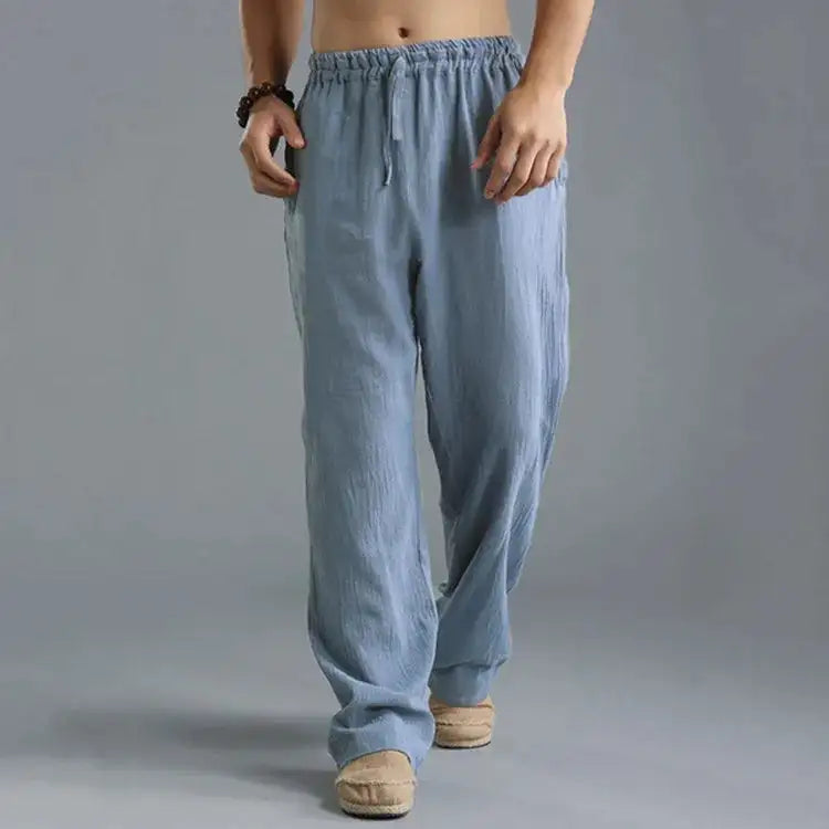 Pantalones de Lino Holgados con Cintura Ajustable