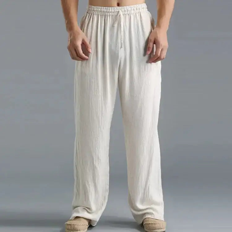 Pantalones de Lino Holgados con Cintura Ajustable