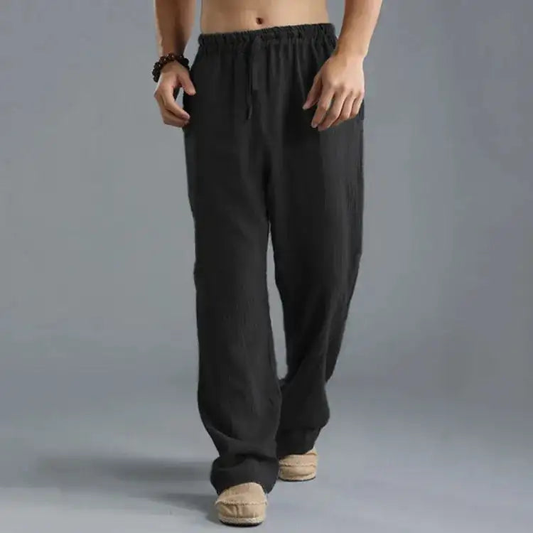 Pantalones de Lino Holgados con Cintura Ajustable