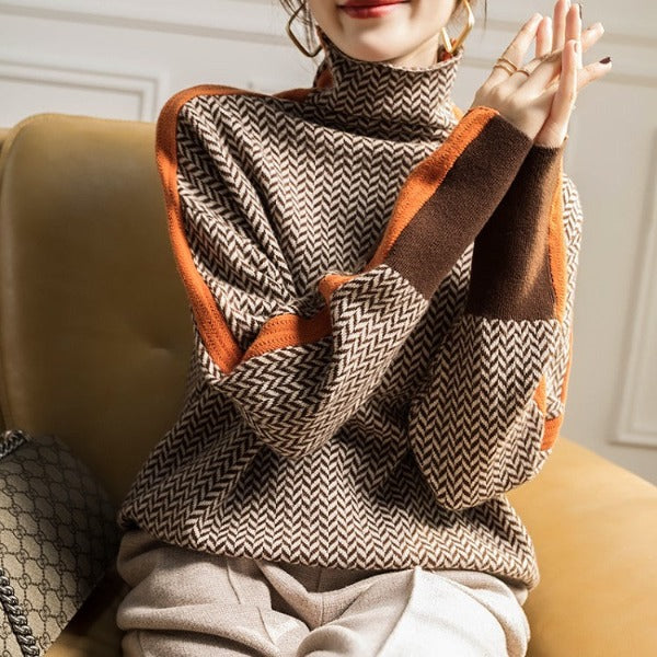 Jersey de cuello alto con rayas en contraste