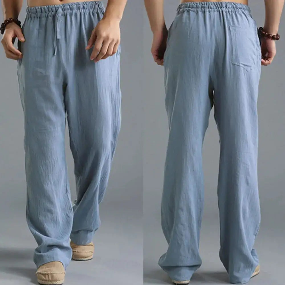 Pantalones de Lino Holgados con Cintura Ajustable