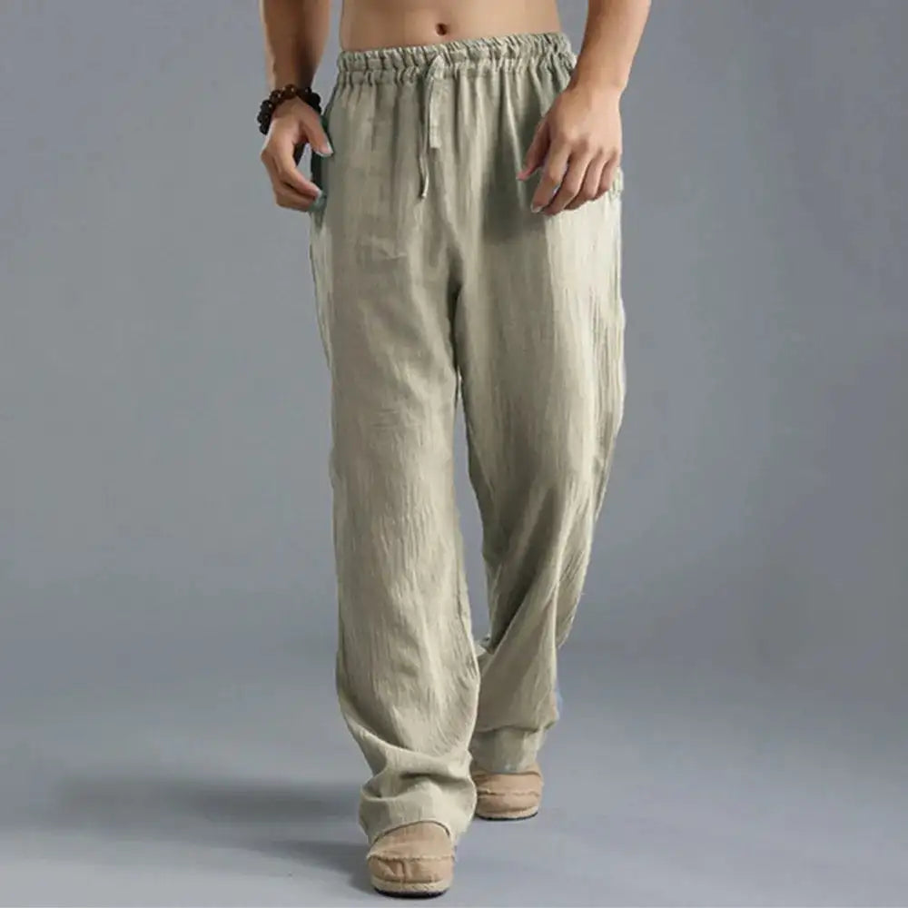 Pantalones de Lino Holgados con Cintura Ajustable