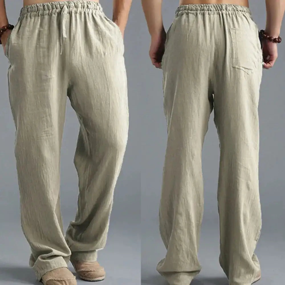 Pantalones de Lino Holgados con Cintura Ajustable