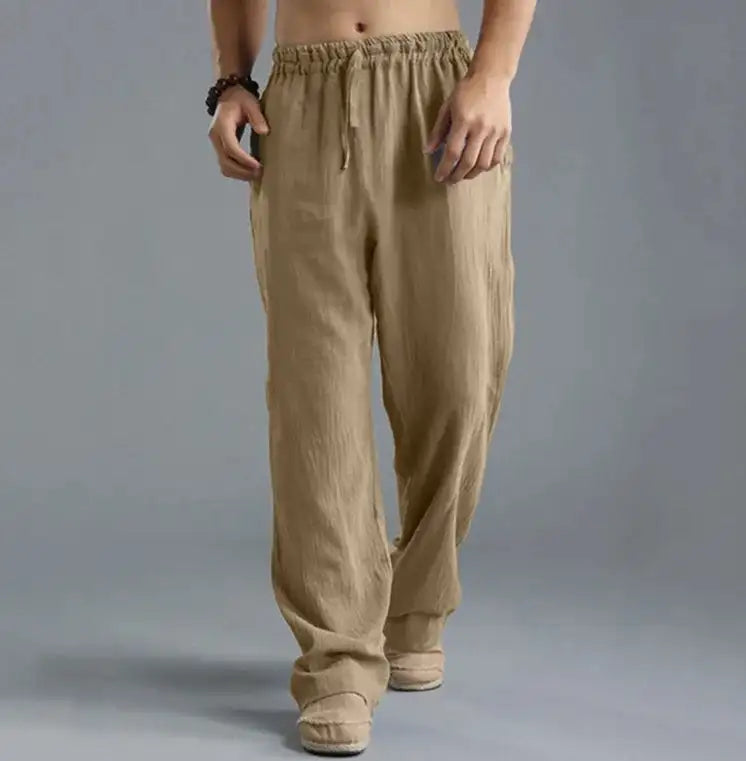 Pantalones de Lino Holgados con Cintura Ajustable