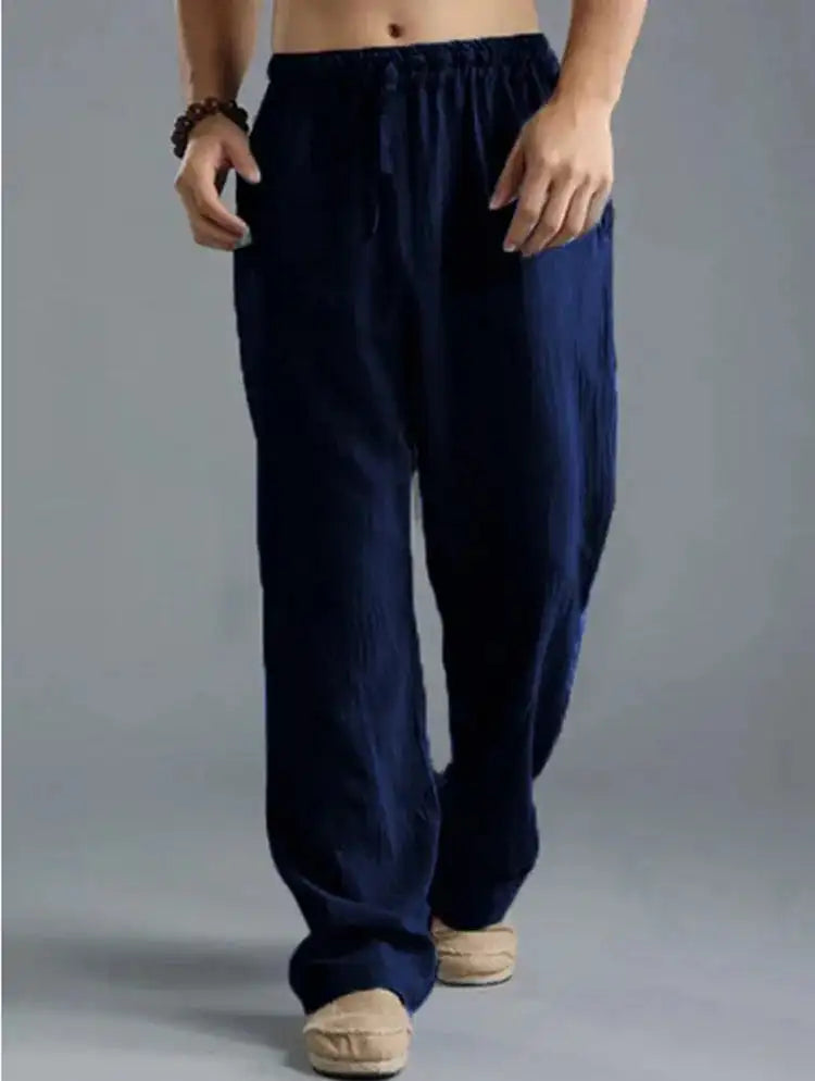 Pantalones de Lino Holgados con Cintura Ajustable