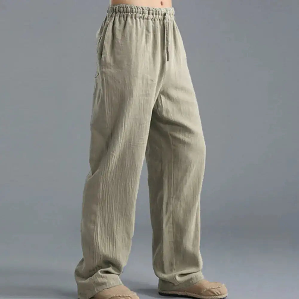 Pantalones de Lino Holgados con Cintura Ajustable