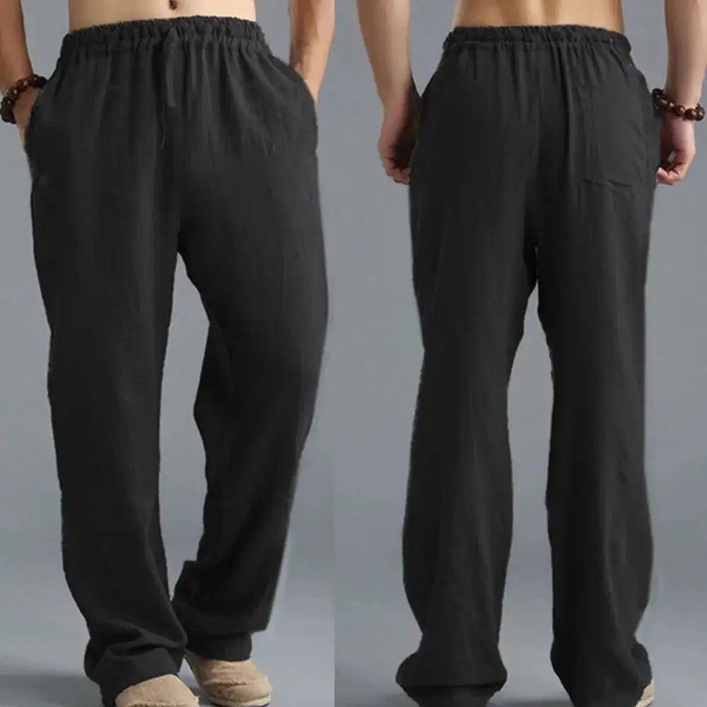 Pantalones de Lino Holgados con Cintura Ajustable
