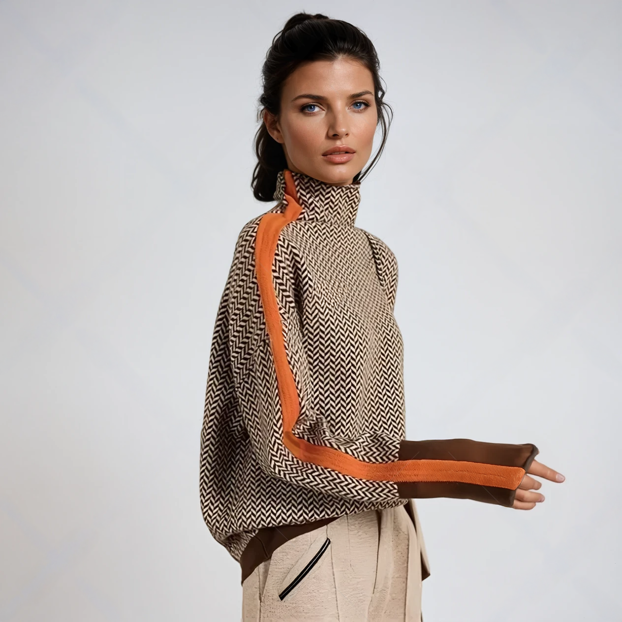 Jersey de cuello alto con rayas en contraste