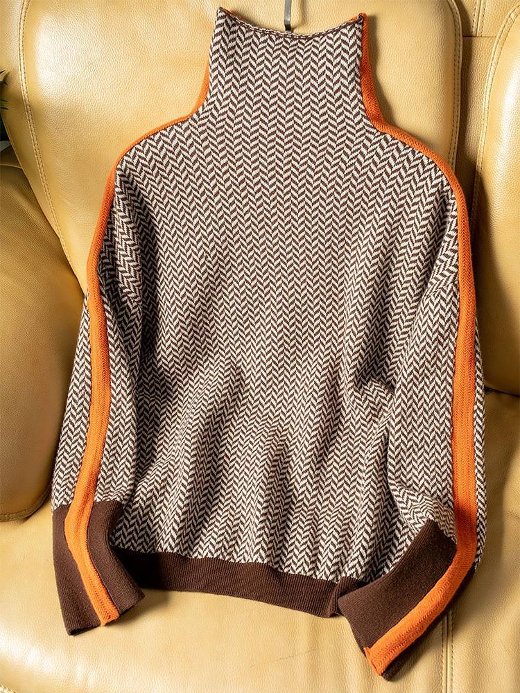 Jersey de cuello alto con rayas en contraste