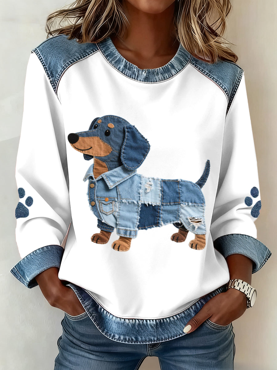 Sudadera de mujer con motivo de patchwork y patrón de dachshund