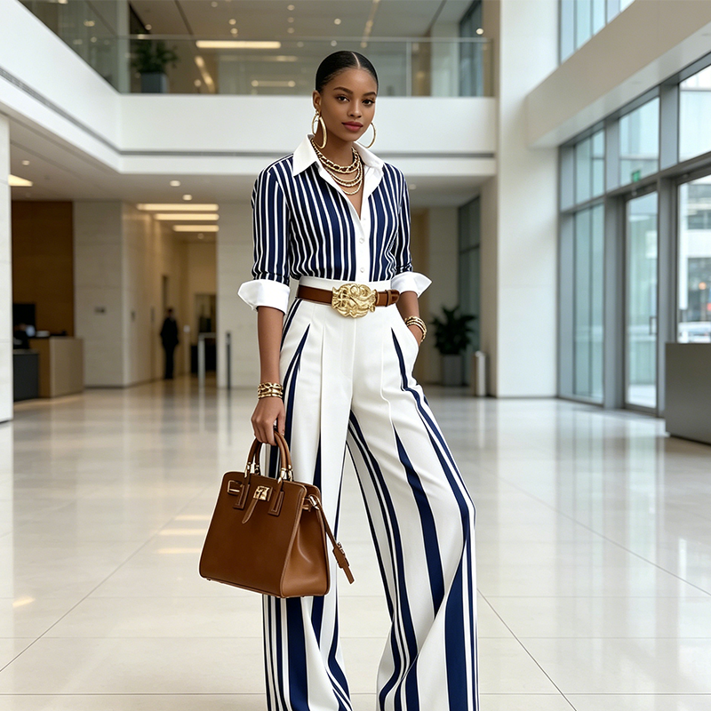 Conjunto de Camiseta a Rayas y Pantalones Anchos - Cómodo y Elegante para el día a día